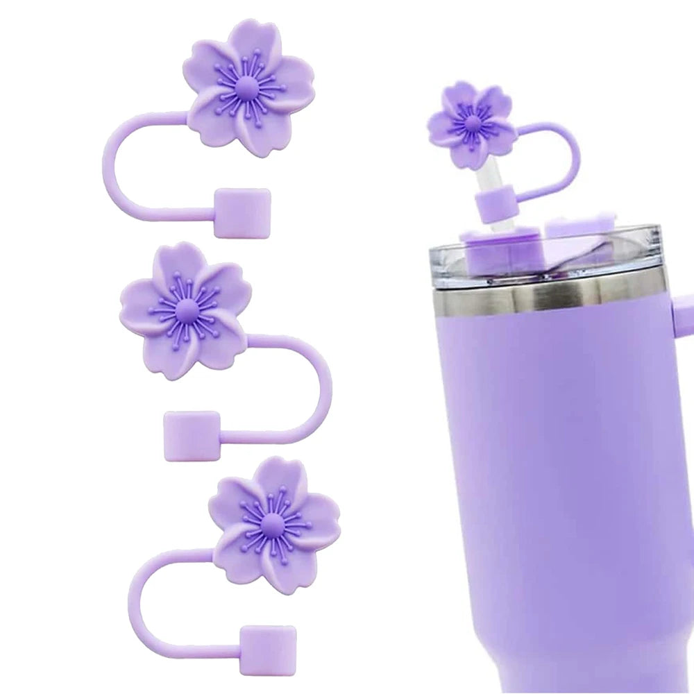 Flower Silicone Straw Covers For Stanley Cup Cute Silicone Flower Shape Drinking Dust Cap Straw Tips Cover Cup Accessories